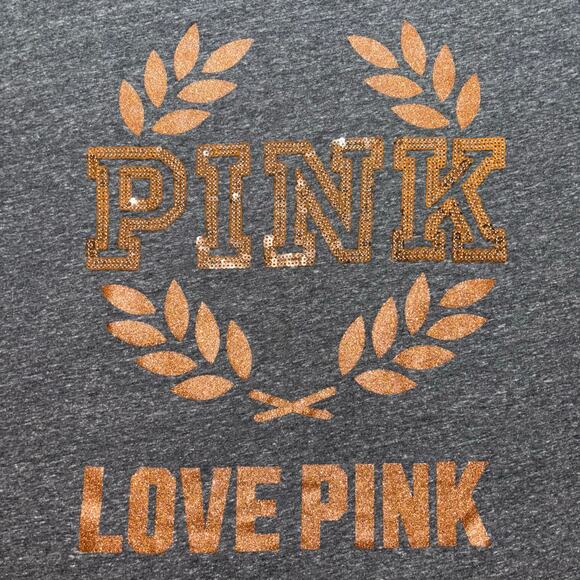 Victoria’s Secret PINK Marled Gray & Gold Sequin Bling Pullover Mesh Long Sleeve - Picture 7 of 8